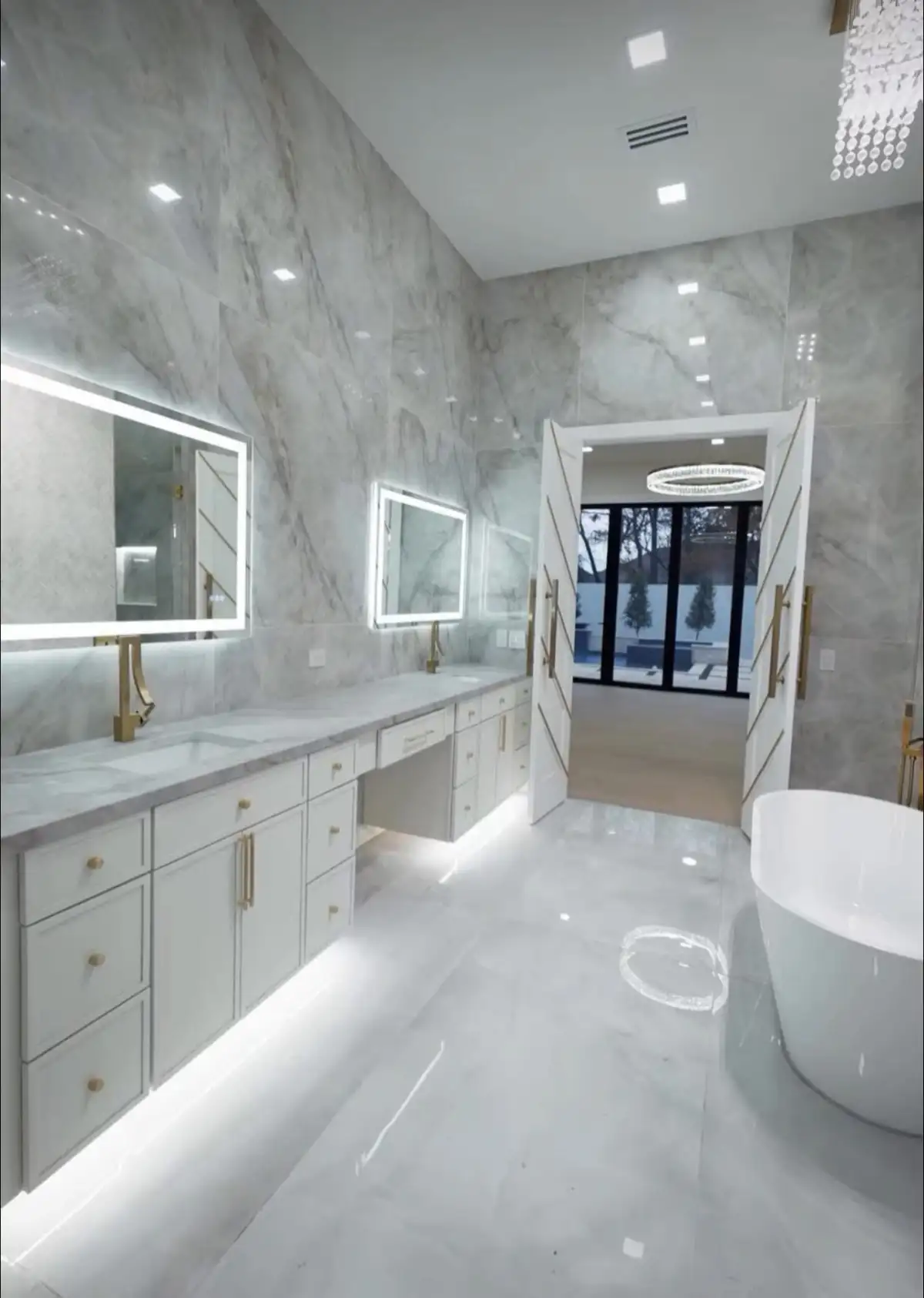 Luxury marble bathroom remodel by Water and Stone in DFW