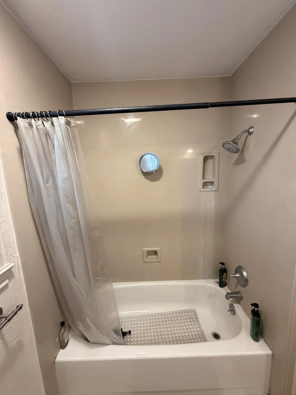 Walk-in shower with built-in bench seat and recessed niche in Arlington TX